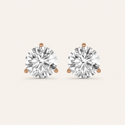3.5CT Round Cut Lab Grown Diamond Three-Prong Martini Stud Earrings
