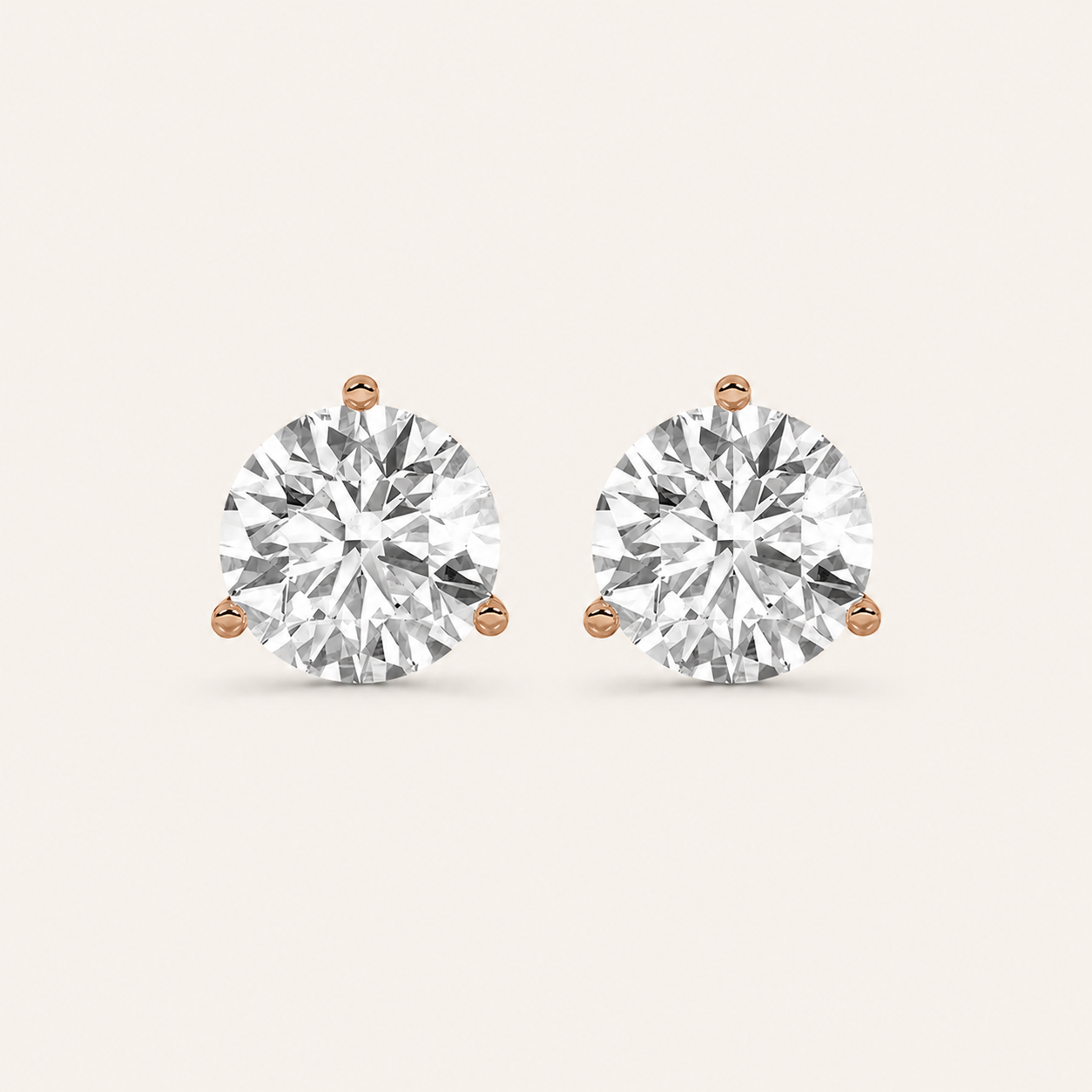 2CT Round Cut Lab Grown Diamond Three-Prong Martini Stud Earrings