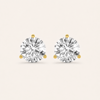 2CT Round Cut Lab Grown Diamond Three-Prong Martini Stud Earrings