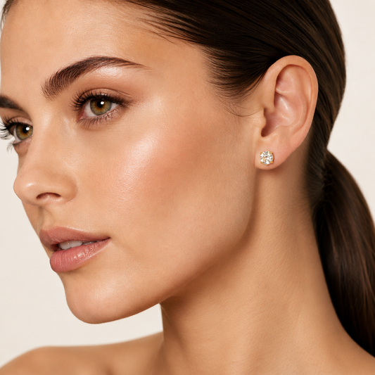 4.5CT Round Cut Lab Grown Diamond Three-Prong Martini Stud Earrings