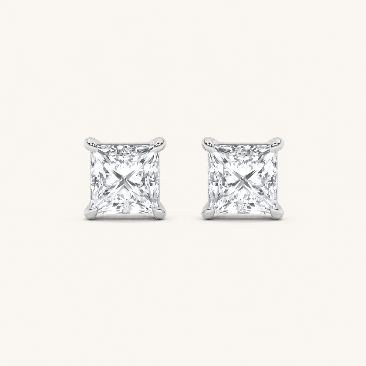 2CT Princess Cut Lab Grown Diamond Stud Earrings