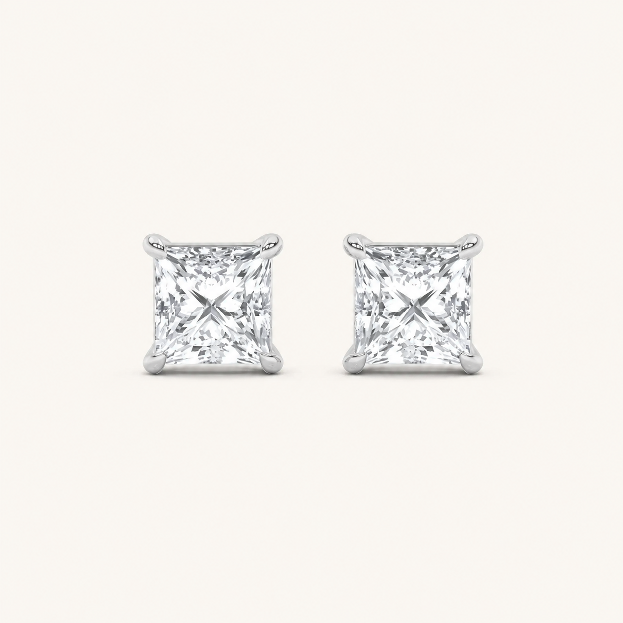 2CT Princess Cut Lab Grown Diamond Stud Earrings
