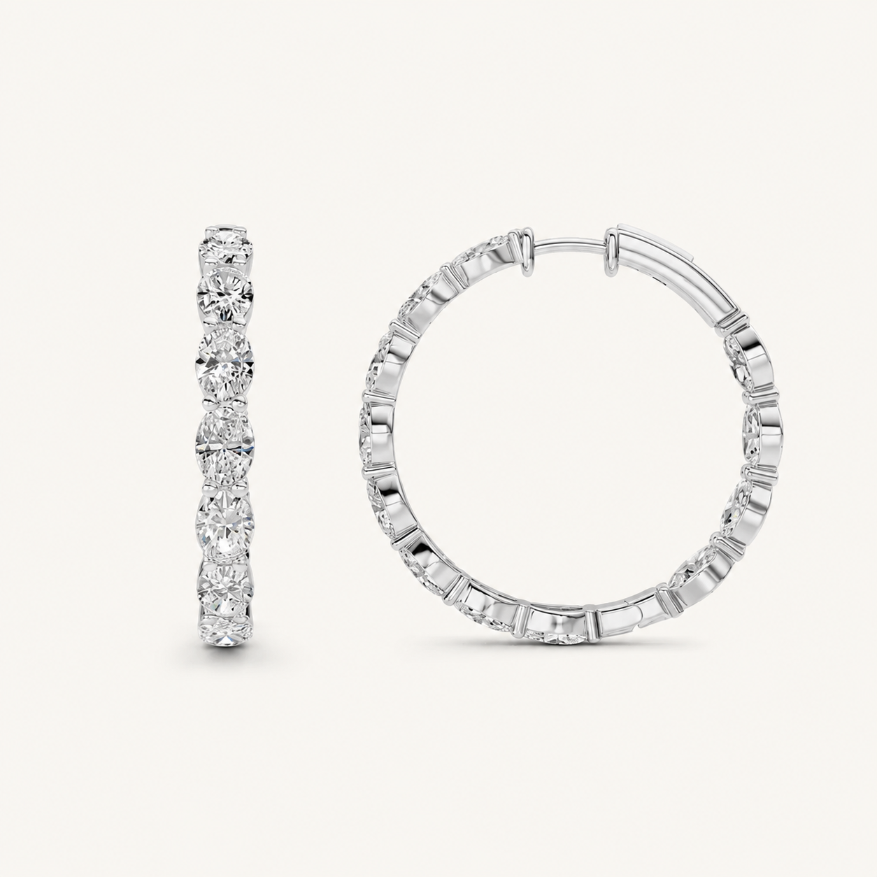 10CT Oval Cut Lab Grown Diamond Inside Out Hoop Earrings