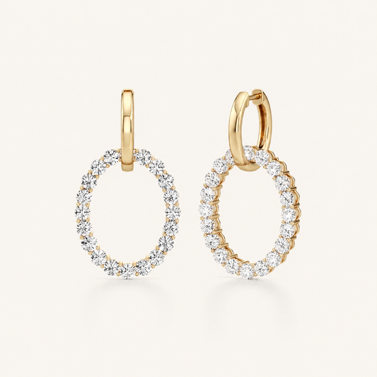 4CT Round Cut Lab Grown Diamond Dangle Pendant and Hoop Earrings
