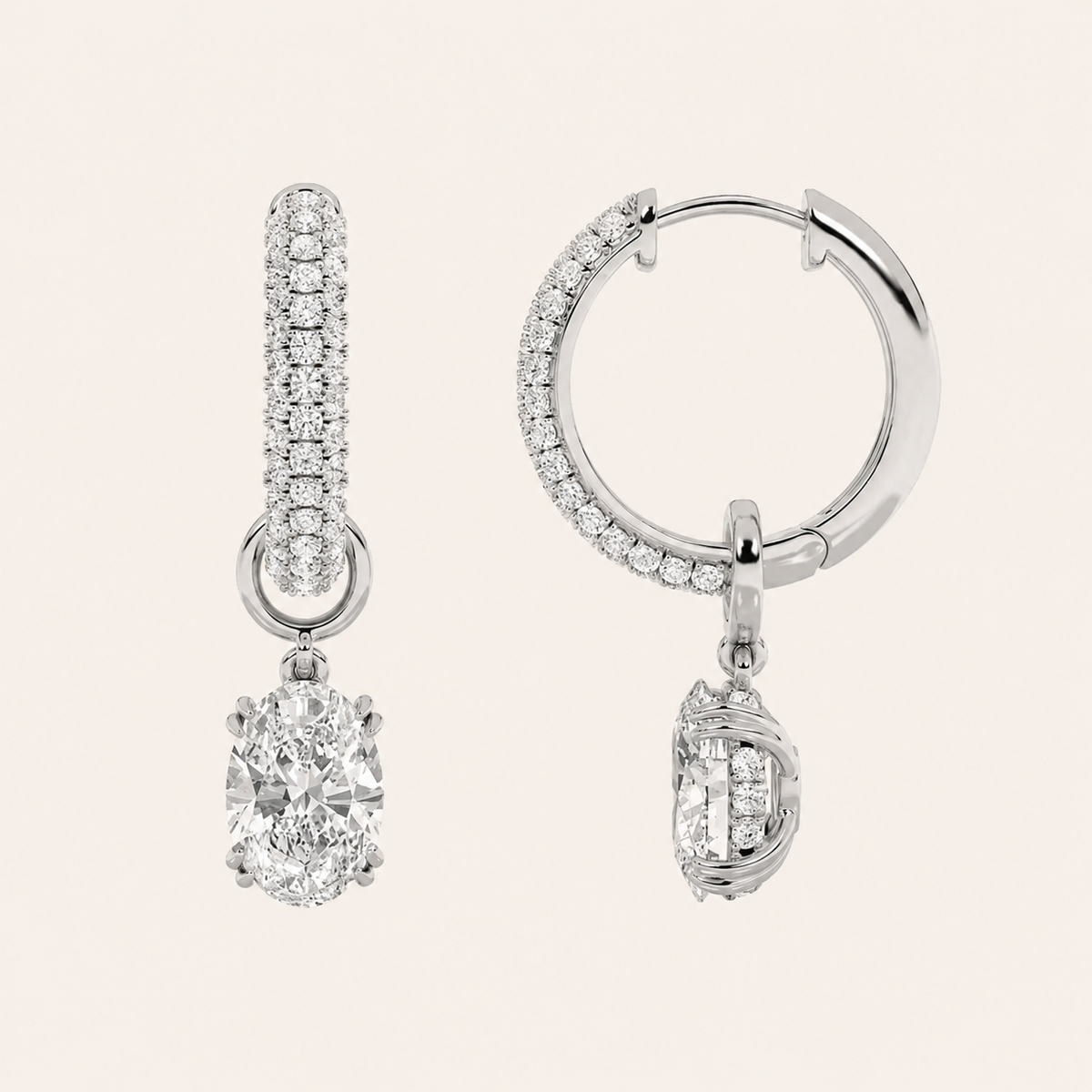 4CT Oval Cut Lab Grown Diamond Dangle Earrings