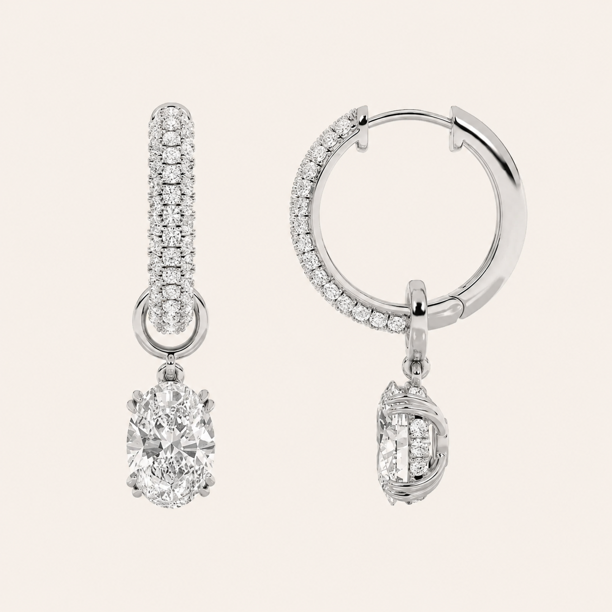 4CT Oval Cut Lab Grown Diamond Dangle Earrings