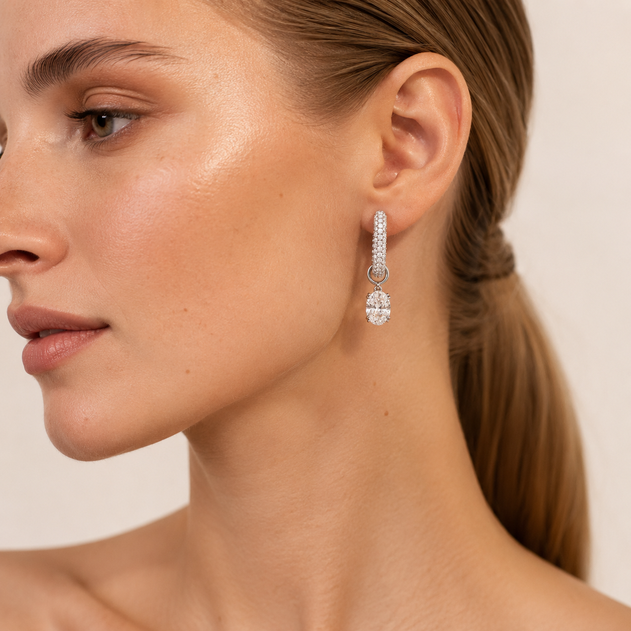 4CT Oval Cut Lab Grown Diamond Dangle Earrings