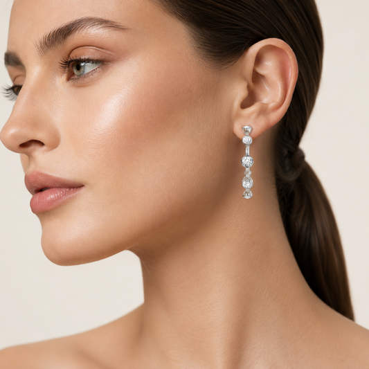 2CT Round Cut Lab Grown Diamond Bezel Set Bubble Earrings