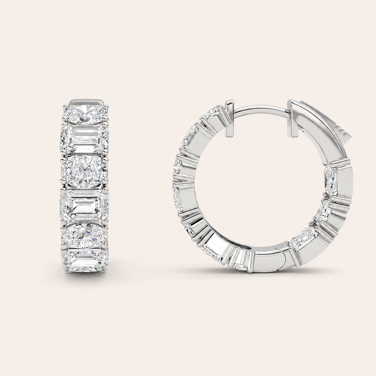 5CT Emerald Cut Lab Grown Diamond Inside Out Hoop Earrings