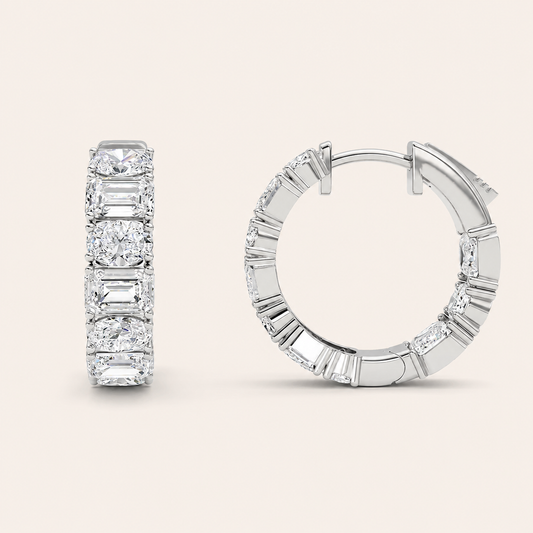 5CT Emerald Cut Lab Grown Diamond Inside Out Hoop Earrings