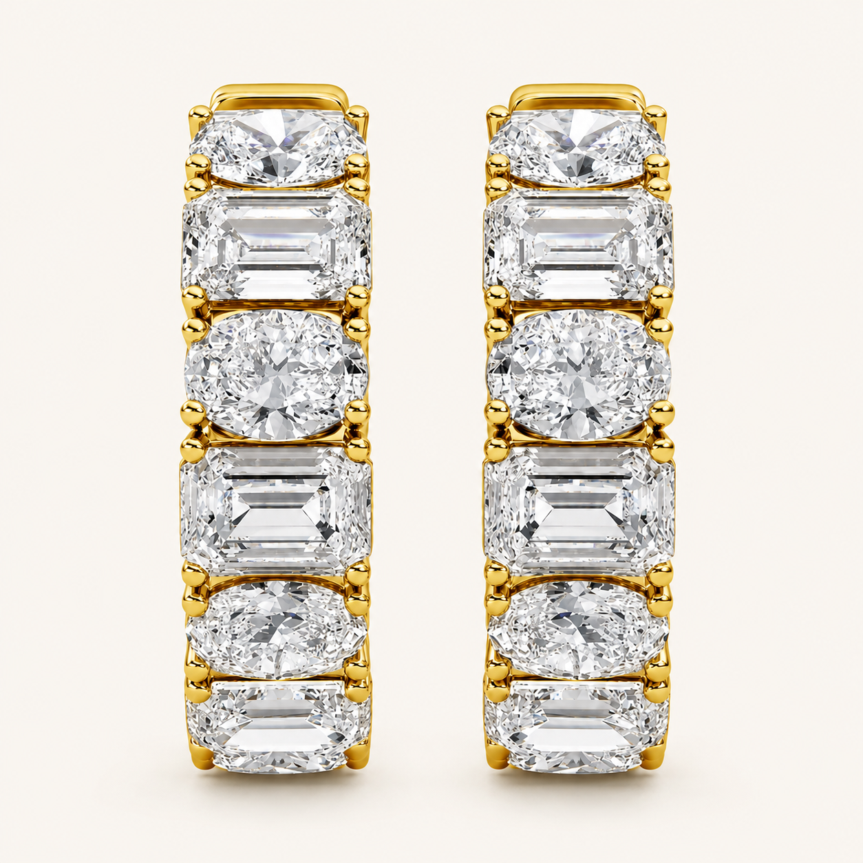 5CT Emerald Cut Lab Grown Diamond Inside Out Hoop Earrings