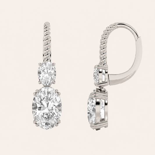 4CT Oval Cut Lab Grown Diamond Dangle Earrings