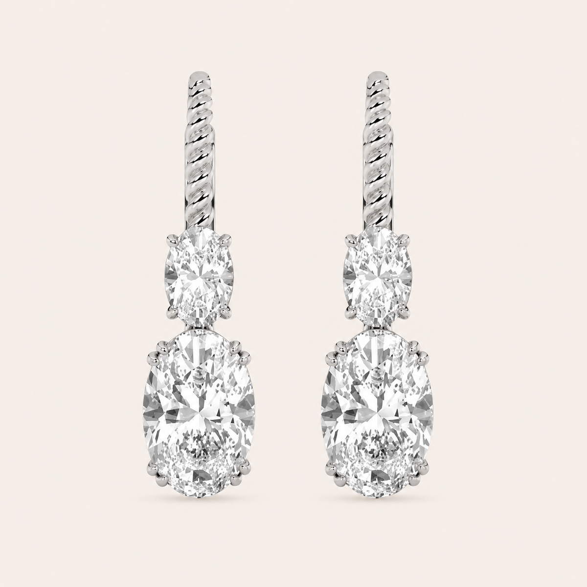 4CT Oval Cut Lab Grown Diamond Dangle Earrings