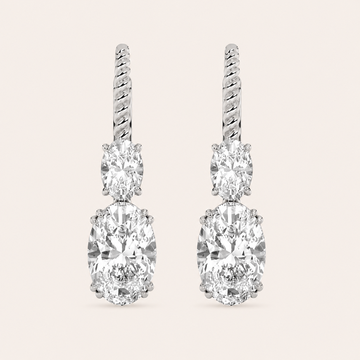 4CT Oval Cut Lab Grown Diamond Dangle Earrings