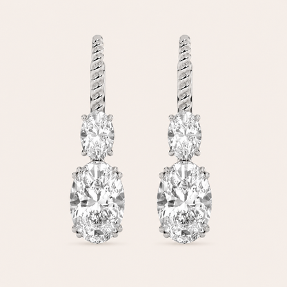 4CT Oval Cut Lab Grown Diamond Dangle Earrings