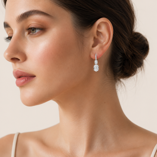 4CT Oval Cut Lab Grown Diamond Dangle Earrings
