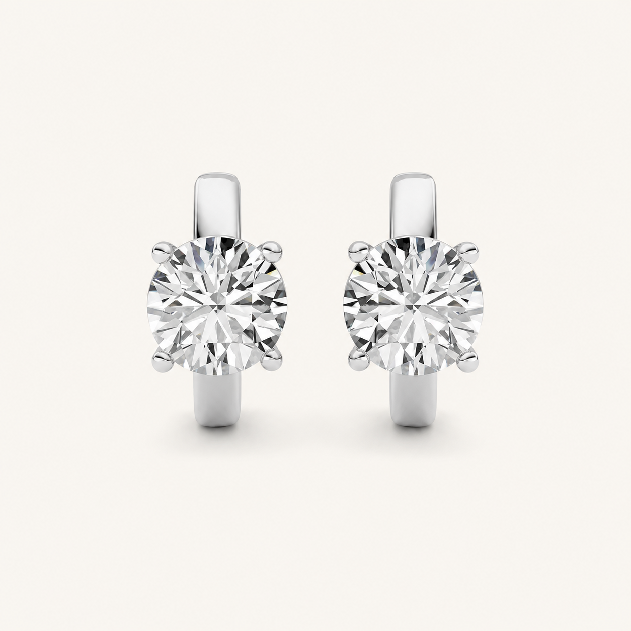 2CT Round Cut Lab Grown Diamond Huggie Earrings