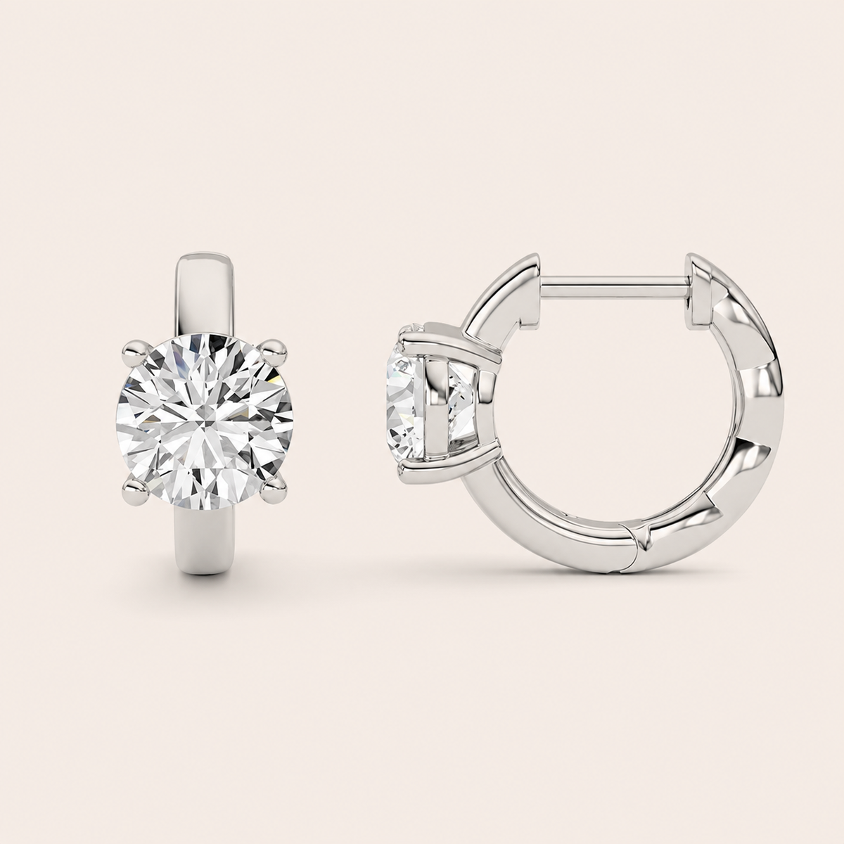 2CT Round Cut Lab Grown Diamond Huggie Earrings