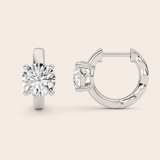 2CT Round Cut Lab Grown Diamond Huggie Earrings