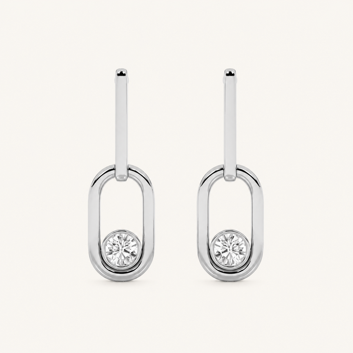 0.5CT Round Cut Lab Grown Diamond Bezel Set Paperclip Dangle Earrings