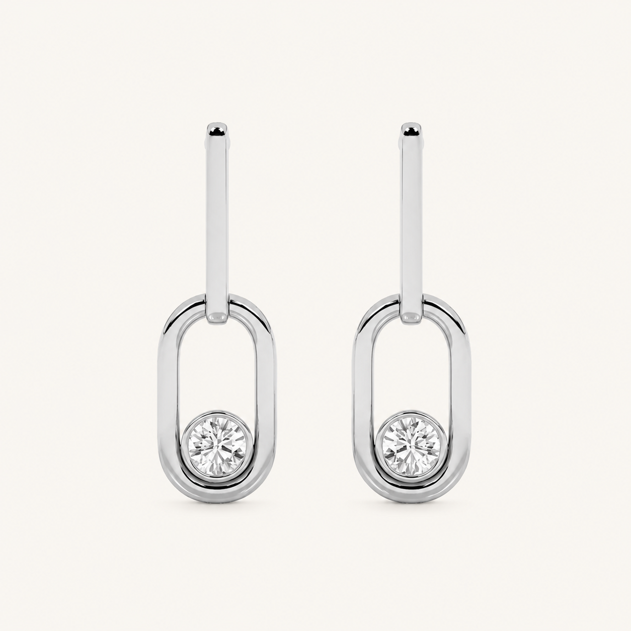 0.5CT Round Cut Lab Grown Diamond Bezel Set Paperclip Dangle Earrings