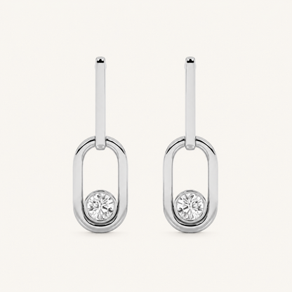 0.5CT Round Cut Lab Grown Diamond Bezel Set Paperclip Dangle Earrings