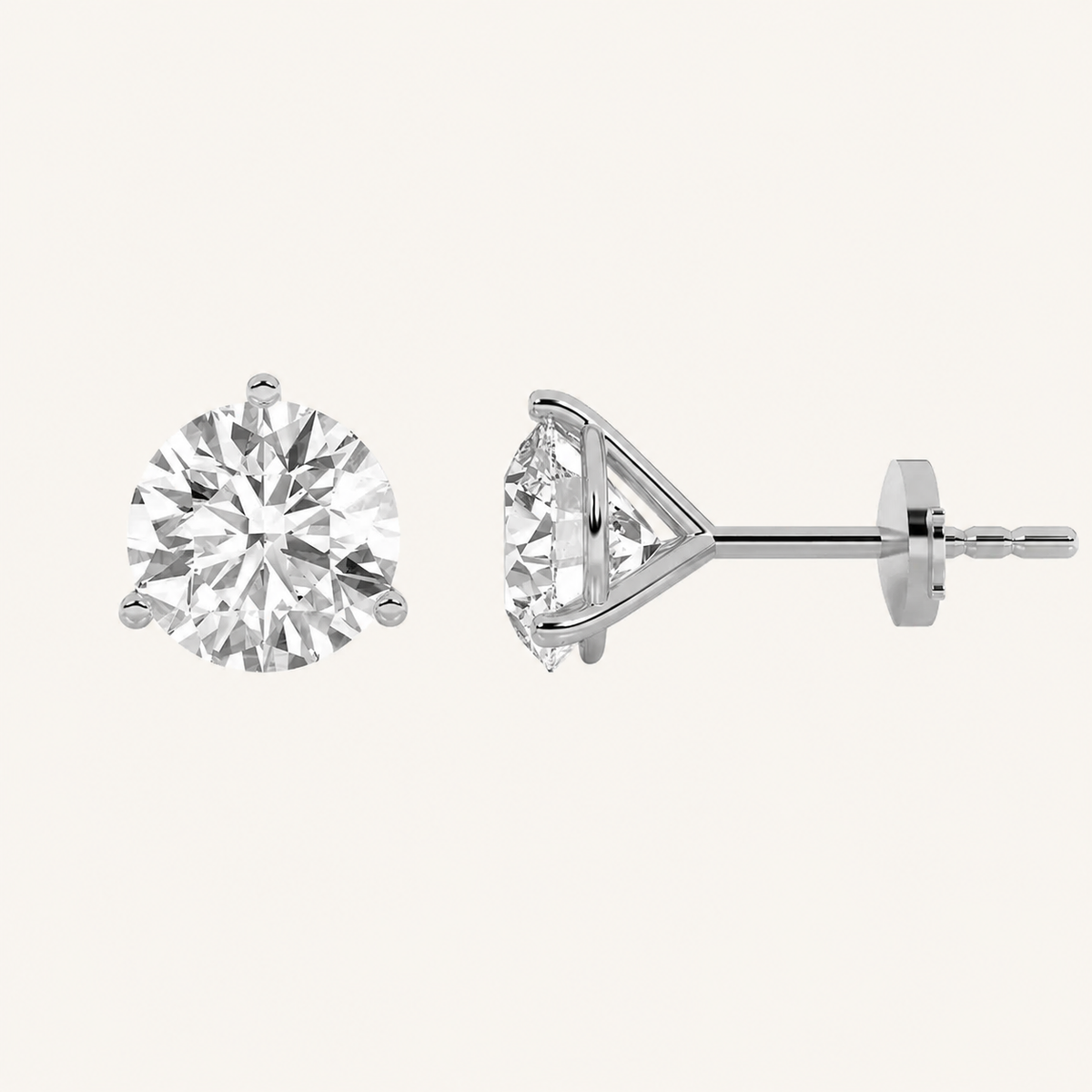 6CT Round Cut Lab Grown Diamond Three-Prong Martini Stud Earrings