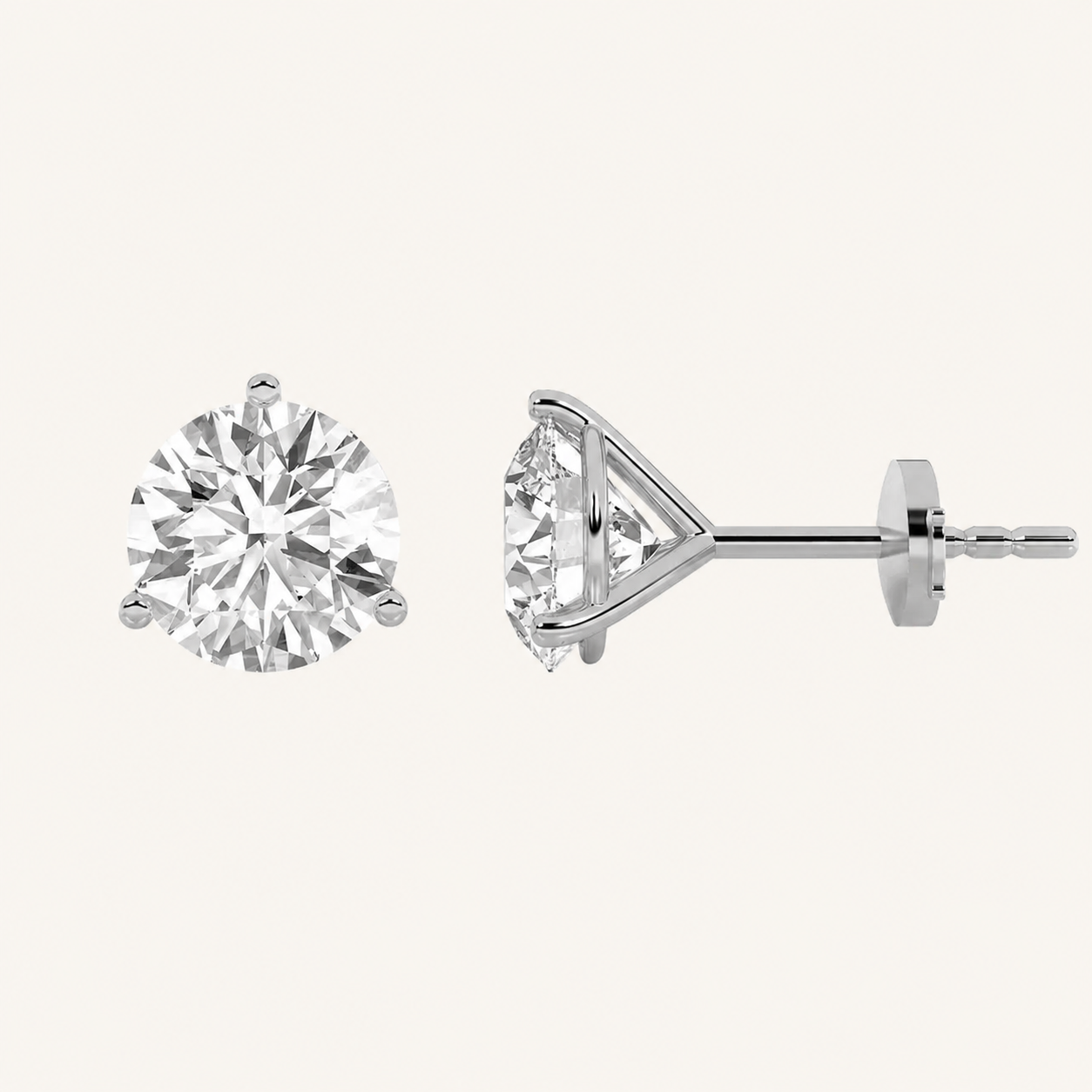 6CT Round Cut Lab Grown Diamond Three-Prong Martini Stud Earrings