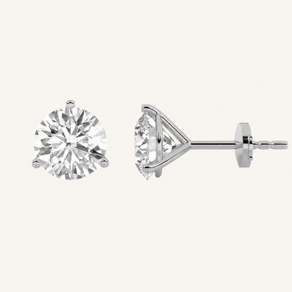 6CT Round Cut Lab Grown Diamond Three-Prong Martini Stud Earrings