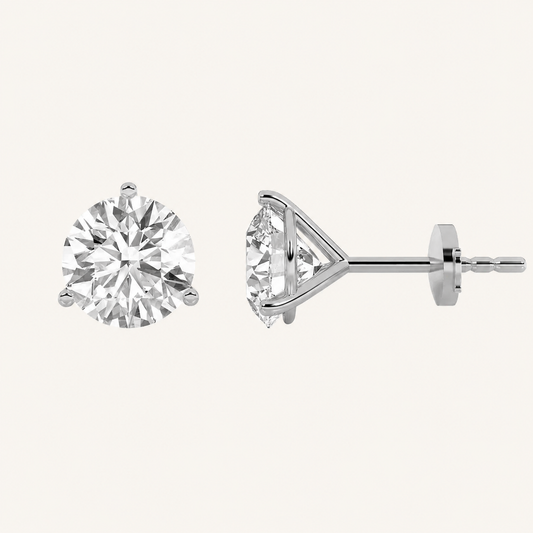 6CT Round Cut Lab Grown Diamond Three-Prong Martini Stud Earrings