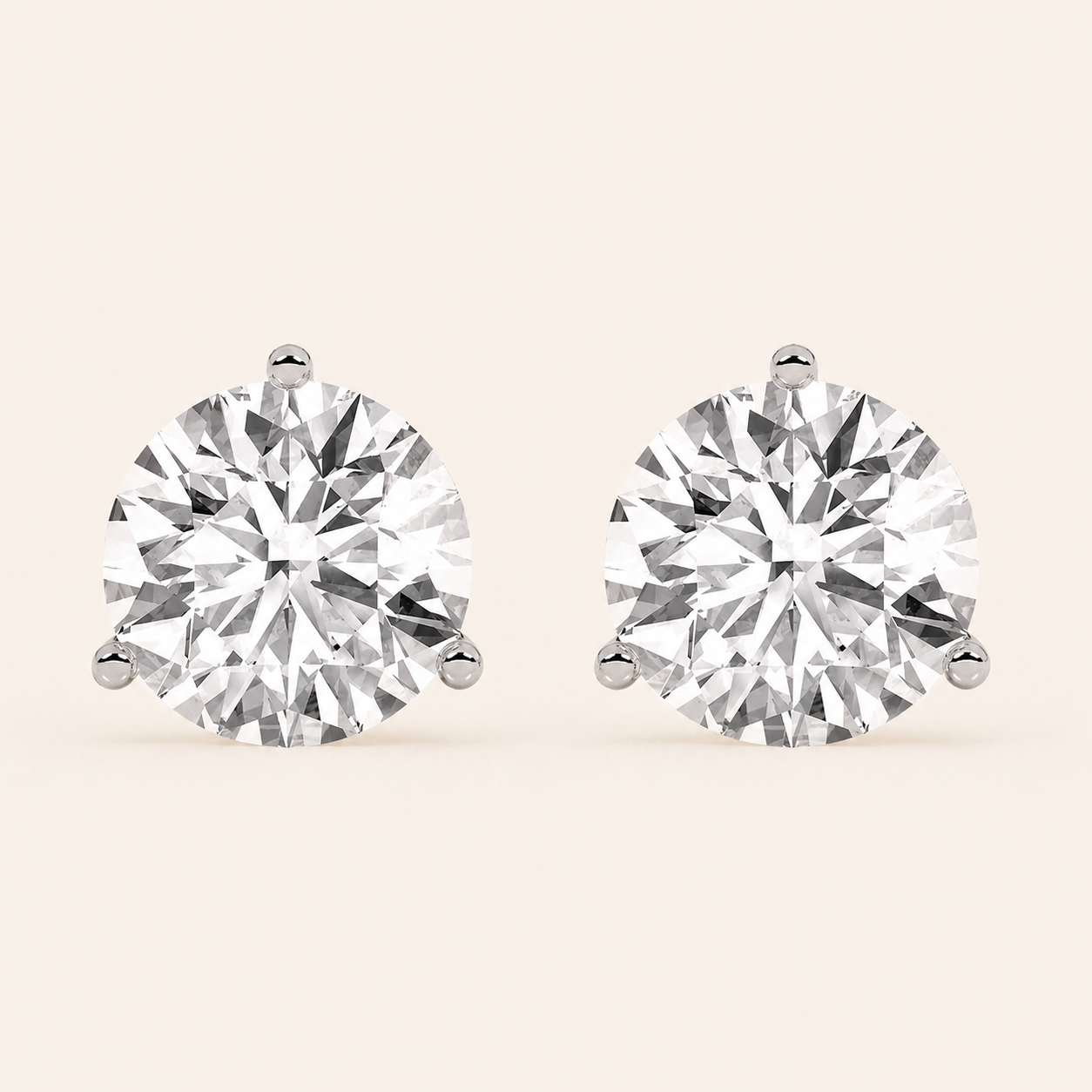 6CT Round Cut Lab Grown Diamond Three-Prong Martini Stud Earrings