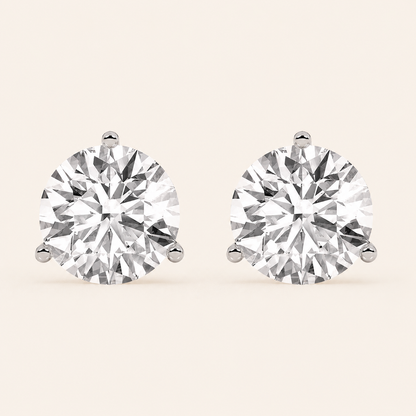 6CT Round Cut Lab Grown Diamond Three-Prong Martini Stud Earrings