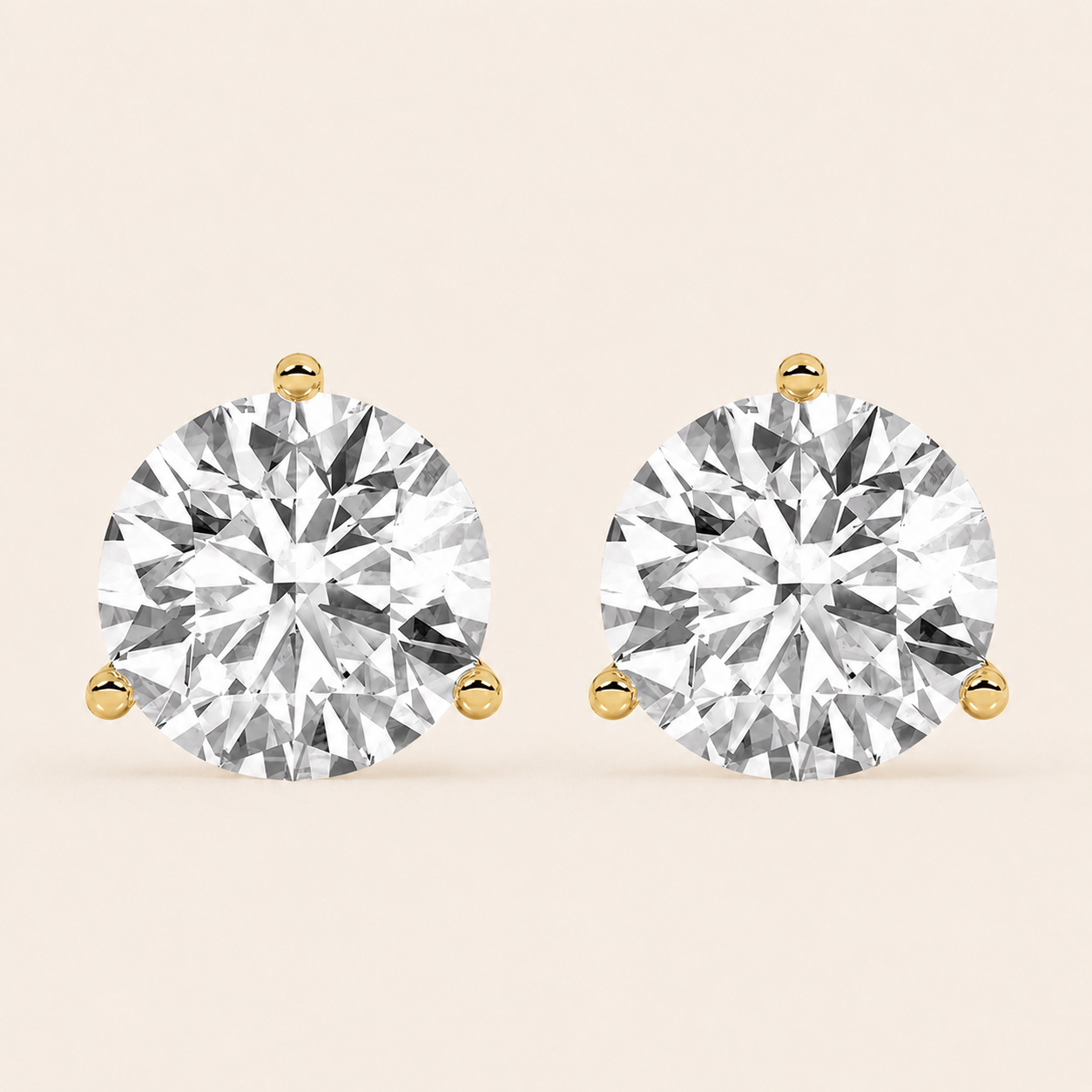 6CT Round Cut Lab Grown Diamond Three-Prong Martini Stud Earrings