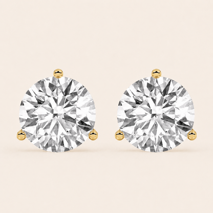 6CT Round Cut Lab Grown Diamond Three-Prong Martini Stud Earrings