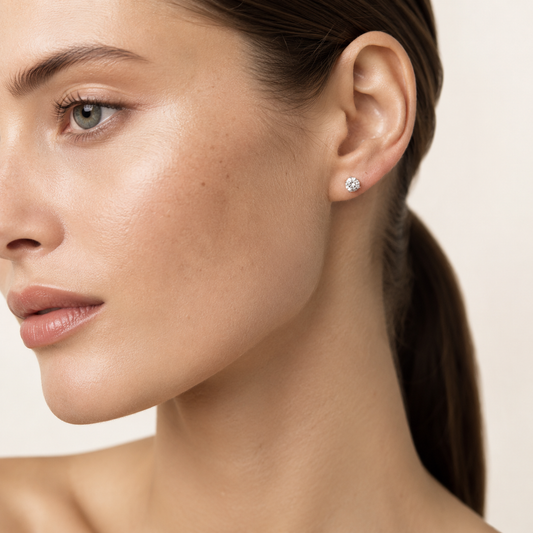 6CT Round Cut Lab Grown Diamond Three-Prong Martini Stud Earrings