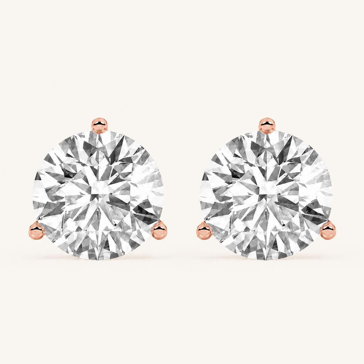 6CT Round Cut Lab Grown Diamond Three-Prong Martini Stud Earrings