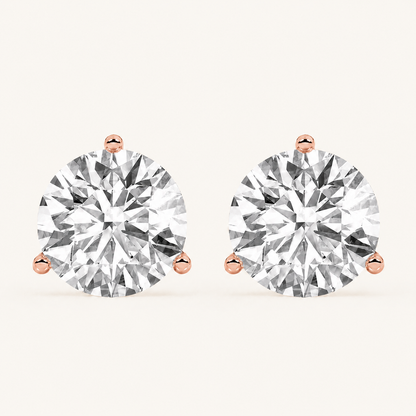 6CT Round Cut Lab Grown Diamond Three-Prong Martini Stud Earrings