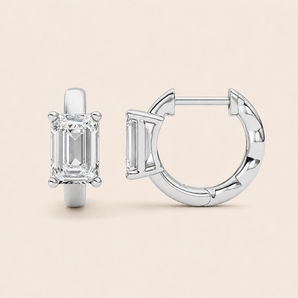 2CT Emerald Cut Lab Grown Diamond Huggie Earrings