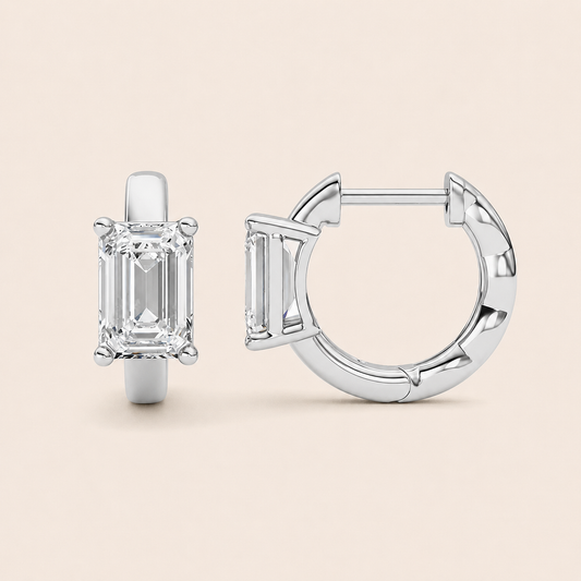 2CT Emerald Cut Lab Grown Diamond Huggie Earrings