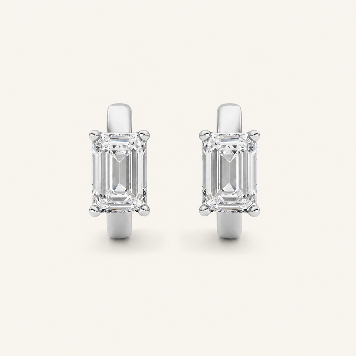 1CT Emerald Cut Lab Grown Diamond Huggie Earrings