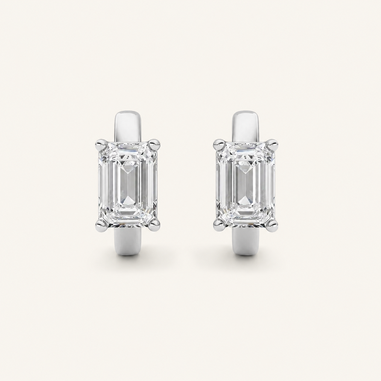 2CT Emerald Cut Lab Grown Diamond Huggie Earrings