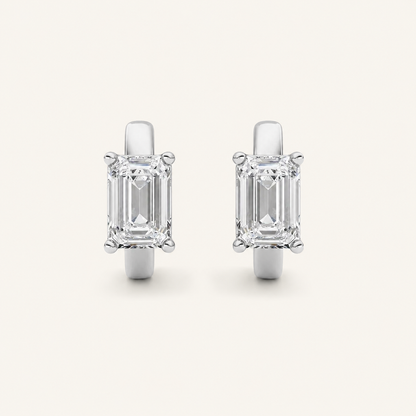 2CT Emerald Cut Lab Grown Diamond Huggie Earrings