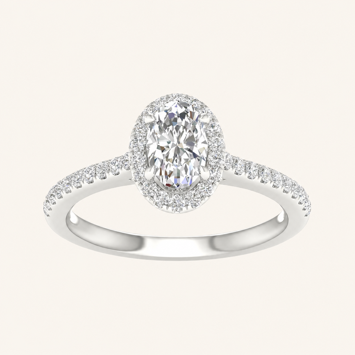 1CT Oval Cut Lab Grown Diamond Halo Ring