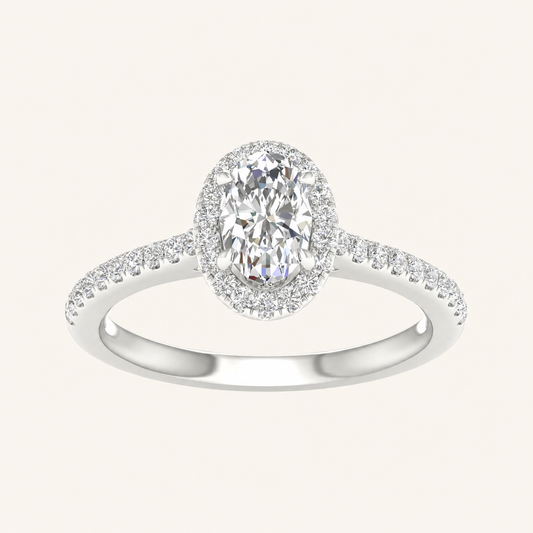 1CT Oval Cut Lab Grown Diamond Halo Ring