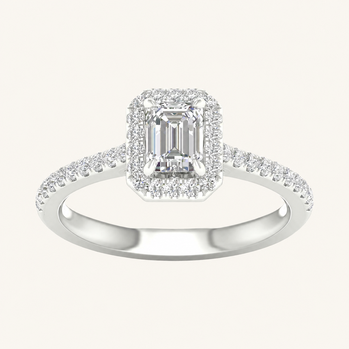 1CT Emerald Cut Lab Grown Diamond Halo Ring