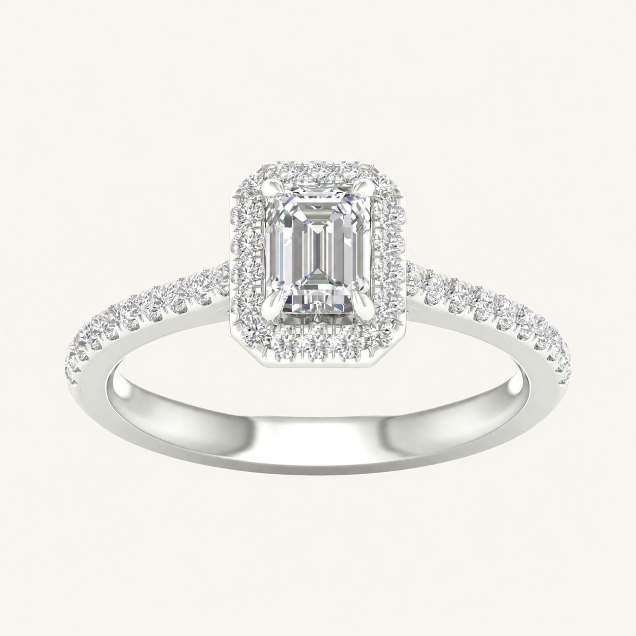 1CT Emerald Cut Lab Grown Diamond Halo Ring