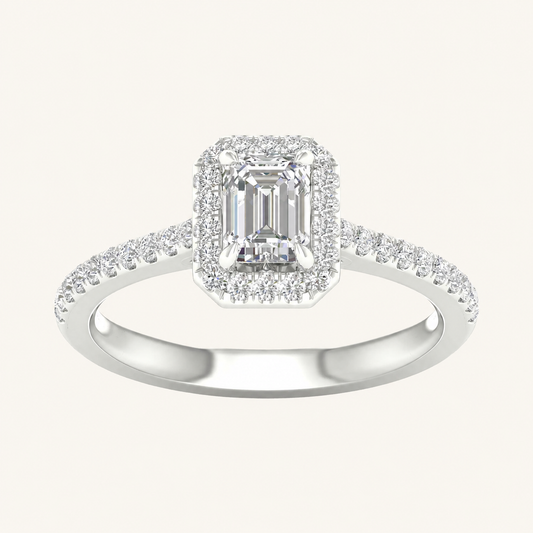 1CT Emerald Cut Lab Grown Diamond Halo Ring