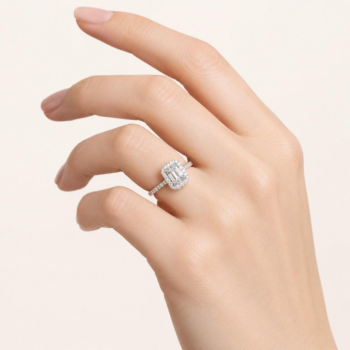 1CT Emerald Cut Lab Grown Diamond Halo Ring