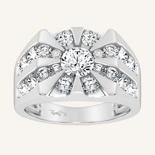 3CT Round Cut Certified Lab Grown Diamond Mens Cluster Ring