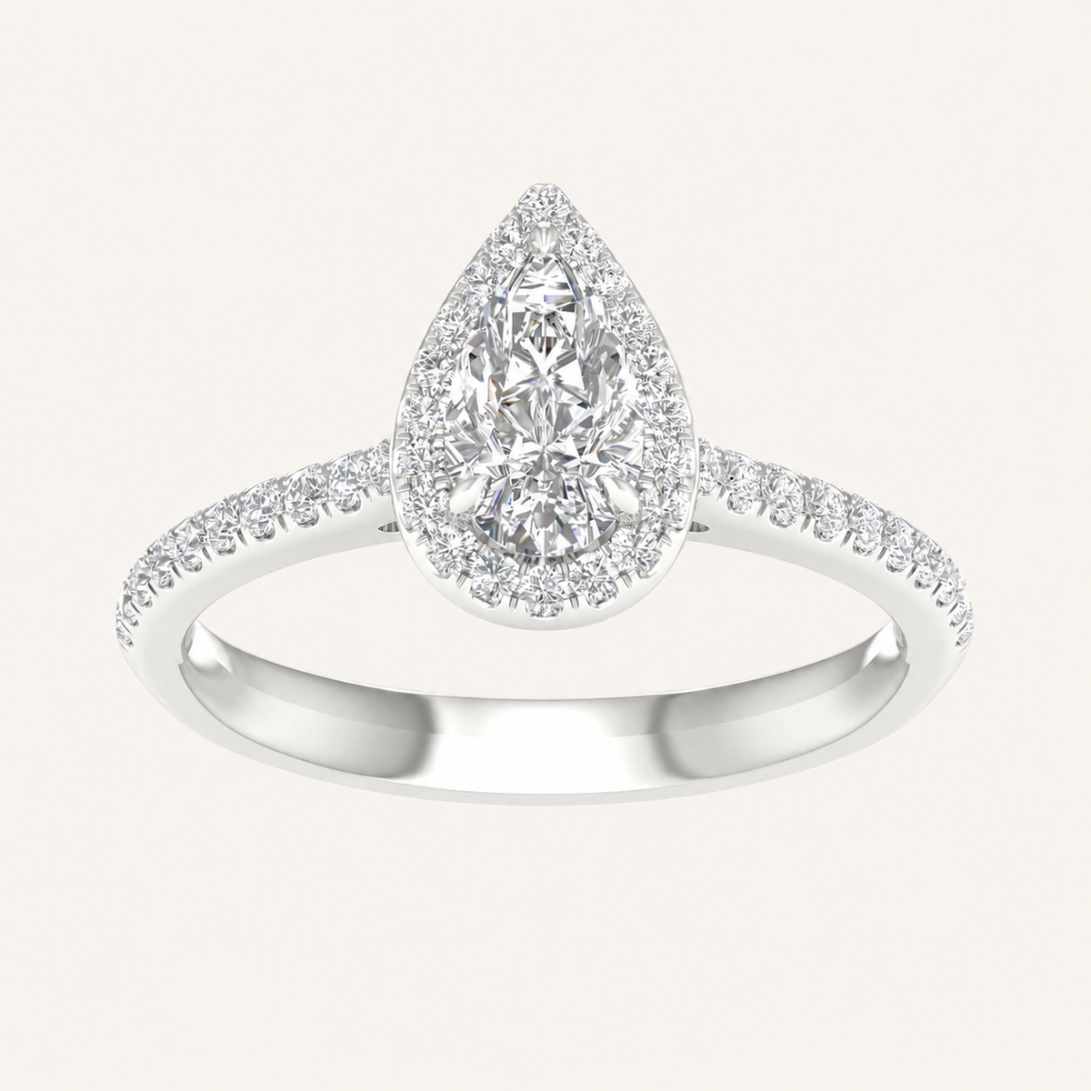 1CT Pear Cut Lab Grown Diamond Halo Ring